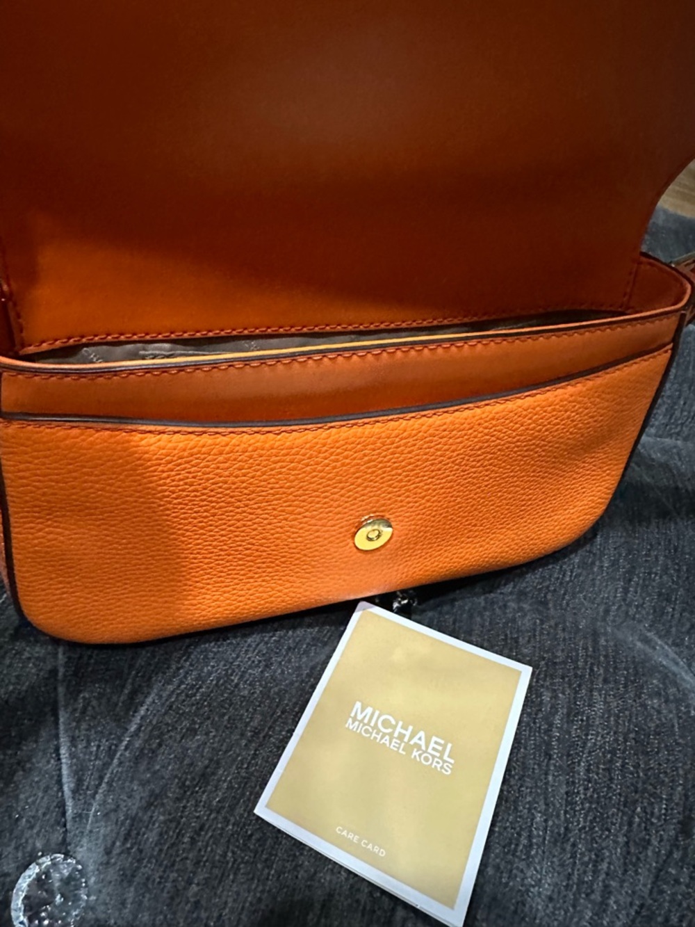Michael Kors Orange Pebbled Leather Crossbody Bag - Picture 10 of 14